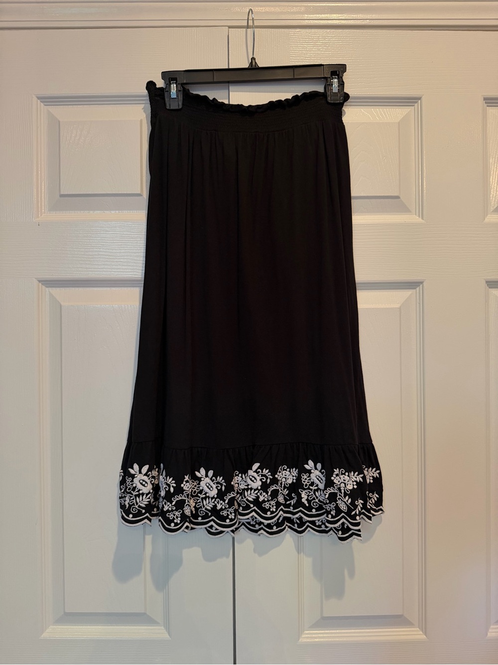 Charter Club Petite Black Embroidered Ruffle Midi Skirt Boho Sz P/S